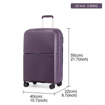 K2393L - British Traveller 3 Pcs Set Spinner Hard Shell PP Suitcase With TSA Lock - Purple