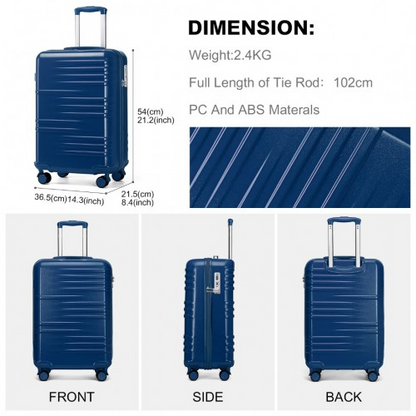 K2391L - British Traveller 20 Inch Navy Durable Polycarbonate and ABS Hard Shell Suitcase With TSA Lock
