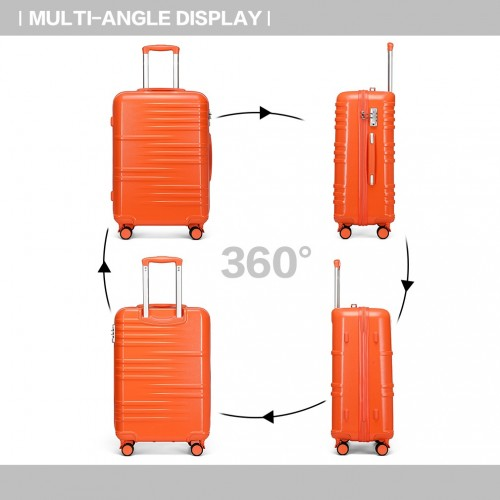 K2391L - British Traveller 3 Pcs Set Durable Polycarbonate and ABS Hard Shell Suitcase With TSA Lock - Orange