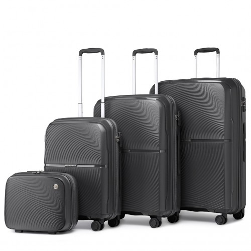K2393L - British Traveller 4 Pcs Set Spinner Hard Shell PP Suitcase With TSA Lock And Vanity Case - Black