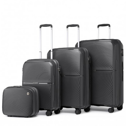 K2393L - British Traveller 4 Pcs Set Spinner Hard Shell PP Suitcase With TSA Lock And Vanity Case - Black