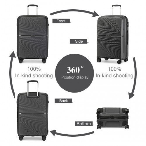 K2393L - British Traveller 4 Pcs Set Spinner Hard Shell PP Suitcase With TSA Lock And Vanity Case - Black