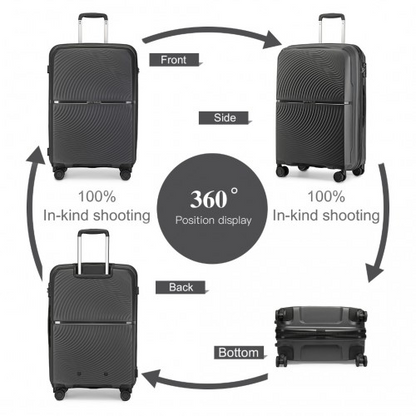 K2393L - British Traveller 4 Pcs Set Spinner Hard Shell PP Suitcase With TSA Lock And Vanity Case - Black