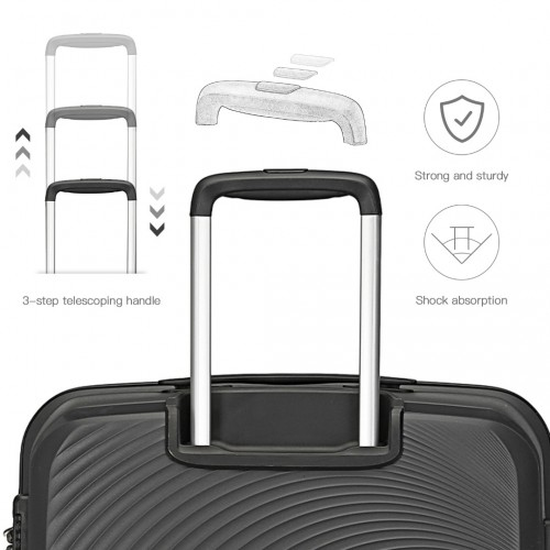 K2393L - British Traveller 4 Pcs Set Spinner Hard Shell PP Suitcase With TSA Lock And Vanity Case - Black