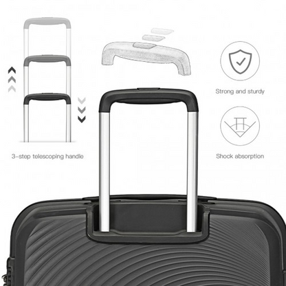 K2393L - British Traveller 4 Pcs Set Spinner Hard Shell PP Suitcase With TSA Lock And Vanity Case - Black