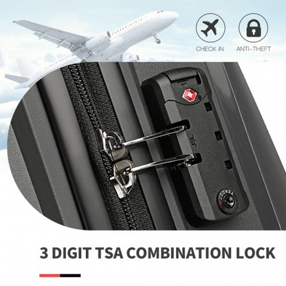 K2393L - British Traveller 4 Pcs Set Spinner Hard Shell PP Suitcase With TSA Lock And Vanity Case - Black