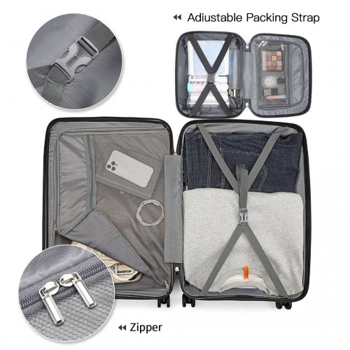 K2393L - British Traveller 4 Pcs Set Spinner Hard Shell PP Suitcase With TSA Lock And Vanity Case - Black