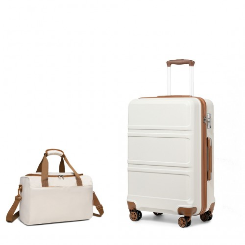 Kono ABS 20 Inch Sculpted Horizontal Design 2 Piece Suitcase Set With Cabin Bag - Cream