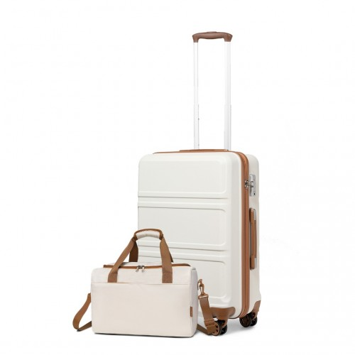 Kono ABS 20 Inch Sculpted Horizontal Design 2 Piece Suitcase Set With Cabin Bag - Cream