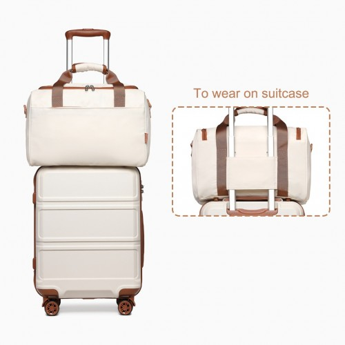 Kono ABS 20 Inch Sculpted Horizontal Design 2 Piece Suitcase Set With Cabin Bag - Cream
