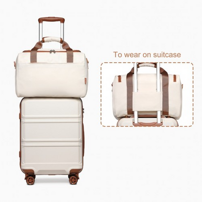 Kono ABS 20 Inch Sculpted Horizontal Design 2 Piece Suitcase Set With Cabin Bag - Cream
