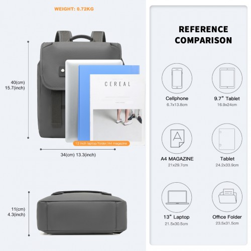 Kono Water-resistant Flap Backpack - Stylish & Durable Grey PVC Coated Bag