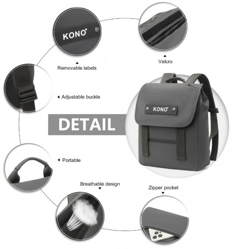 Kono Water-resistant Flap Backpack - Stylish & Durable Grey PVC Coated Bag