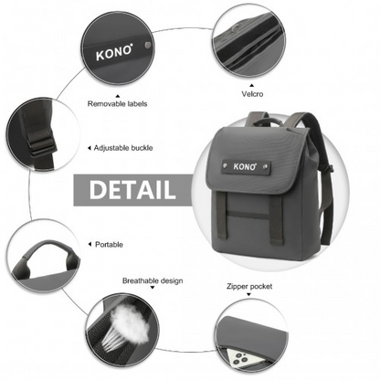 Kono Water-resistant Flap Backpack - Stylish & Durable Grey PVC Coated Bag