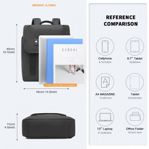 Kono PVC Coated Water-resistant Flap Backpack - Black | Streamlined & Innovative Design