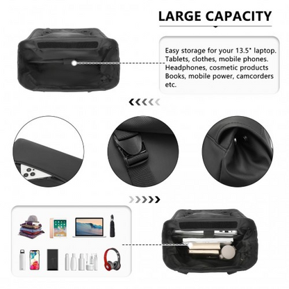 Kono PVC Coated Water-resistant Flap Backpack - Black | Streamlined & Innovative Design