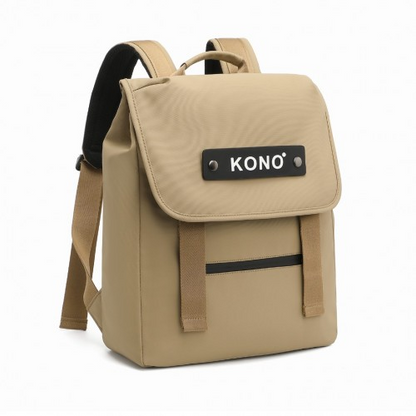 Kono Khaki PVC Coated Water-Resistant Flap Backpack - Innovative, Streamlined Design