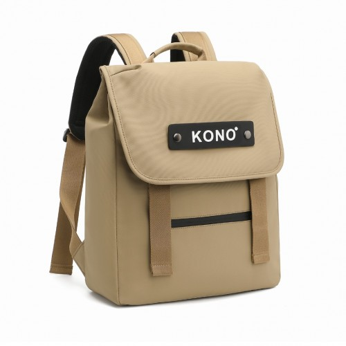 Kono Khaki PVC Coated Water-Resistant Flap Backpack - Innovative, Streamlined Design