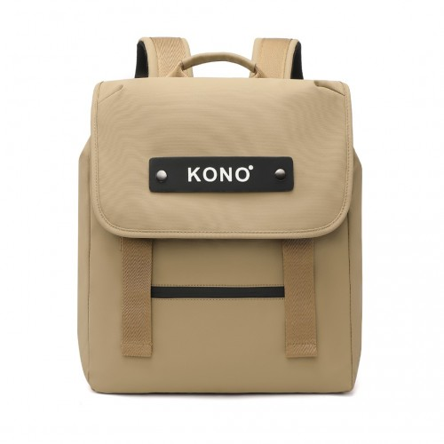 Kono Khaki PVC Coated Water-Resistant Flap Backpack - Innovative, Streamlined Design