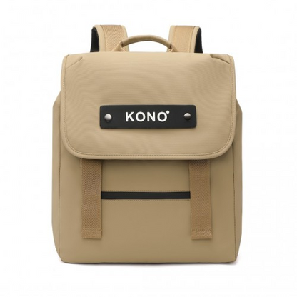 Kono Khaki PVC Coated Water-Resistant Flap Backpack - Innovative, Streamlined Design