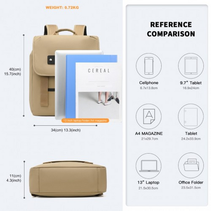 Kono Khaki PVC Coated Water-Resistant Flap Backpack - Innovative, Streamlined Design