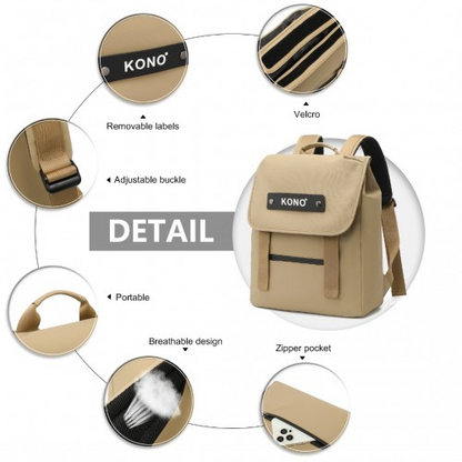 Kono Khaki PVC Coated Water-Resistant Flap Backpack - Innovative, Streamlined Design