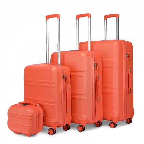 K1871-1L - Kono ABS Sculpted Horizontal Design 4 Pcs Suitcase Set With Vanity Case - Coral