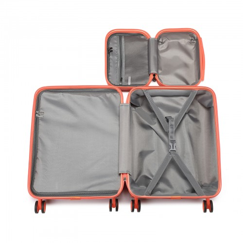 K1871-1L - Kono ABS Sculpted Horizontal Design 4 Pcs Suitcase Set With Vanity Case - Coral