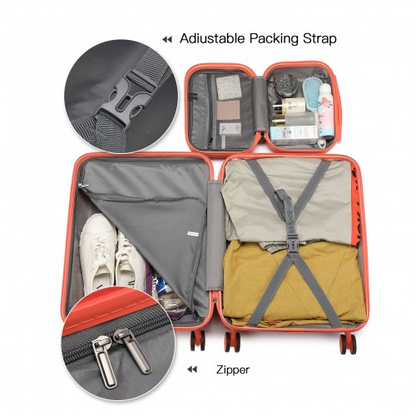 K1871-1L - Kono ABS Sculpted Horizontal Design 4 Pcs Suitcase Set With Vanity Case - Coral