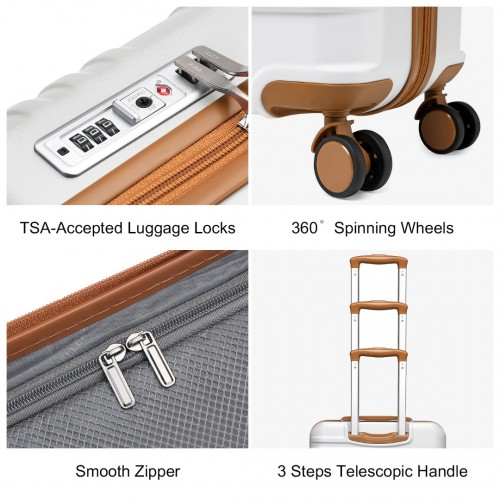 British Traveller 20 Inch Durable Polycarbonate and ABS Hard Shell Suitcase With TSA Lock - White
