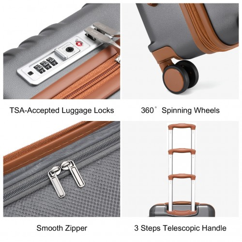 British Traveller 20 Inch Polycarbonate & ABS Hard Shell Suitcase with TSA Lock - Grey & Brown
