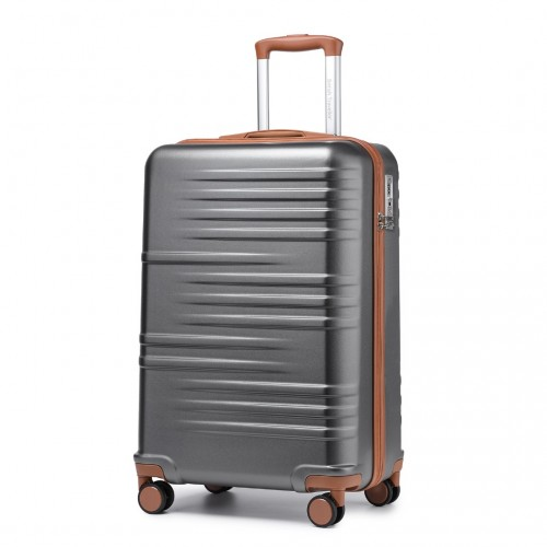 British Traveller 20 Inch Polycarbonate & ABS Hard Shell Suitcase with TSA Lock - Grey & Brown