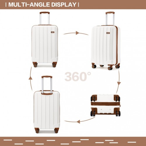 Kono 19 Inch Cabin Size Luggage - Cream, ABS+PC Hard Shell, Vertical Stripes - Ideal Carry-On