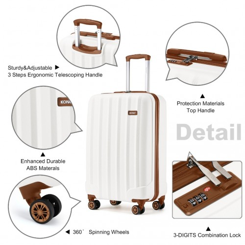 Kono 19 Inch Cabin Size Luggage - Cream, ABS+PC Hard Shell, Vertical Stripes - Ideal Carry-On