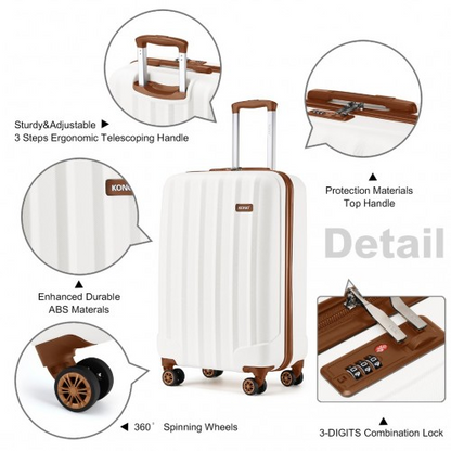Kono 19 Inch Cabin Size Luggage - Cream, ABS+PC Hard Shell, Vertical Stripes - Ideal Carry-On
