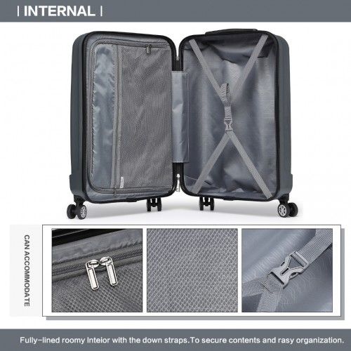 Kono 19 Inch Cabin Size ABS Hard Shell Luggage with Vertical Stripes - Ideal Carry-On Suitcase in Grey