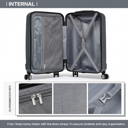 Kono 19 Inch Cabin Size ABS Hard Shell Luggage with Vertical Stripes - Ideal Carry-On Suitcase in Grey