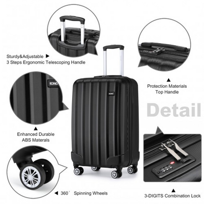 Kono 19 Inch Cabin Size ABS Hard Shell Luggage with Vertical Stripes - Ideal for Carry-On - Black