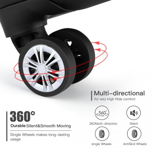 Kono 19 Inch Cabin Size ABS Hard Shell Luggage with Vertical Stripes - Ideal for Carry-On - Black