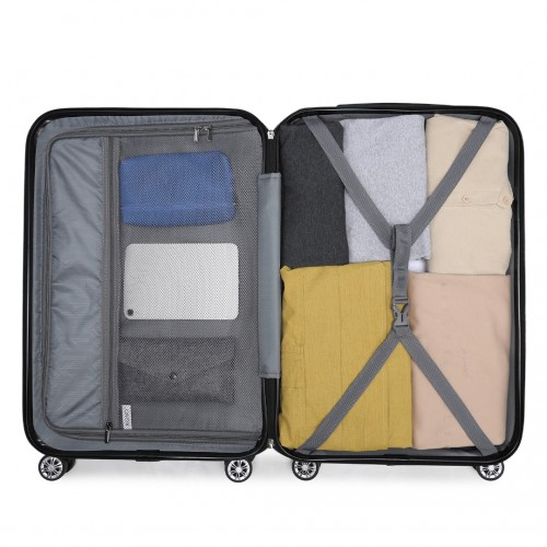 Kono 19 Inch Cabin Size ABS Hard Shell Luggage with Vertical Stripes - Ideal for Carry-On - Black