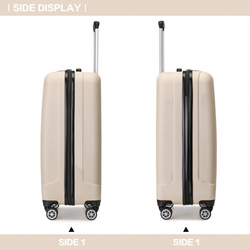 Kono 19 Inch Cabin Size Hard Shell Luggage - ABS+PC, Vertical Stripes, Carry-On, Beige