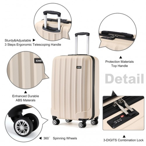 Kono 19 Inch Cabin Size Hard Shell Luggage - ABS+PC, Vertical Stripes, Carry-On, Beige