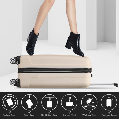 Kono 19 Inch Cabin Size Hard Shell Luggage - ABS+PC, Vertical Stripes, Carry-On, Beige