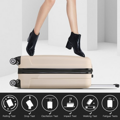 Kono 19 Inch Cabin Size Hard Shell Luggage - ABS+PC, Vertical Stripes, Carry-On, Beige