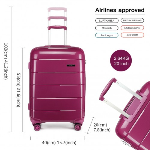 KONO 20 Inch Purple Cabin Size Hard Shell Suitcase - Lightweight & Durable