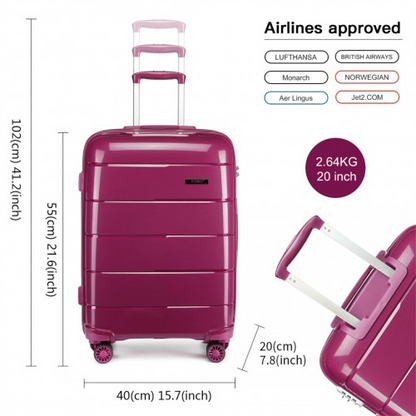 KONO 20 Inch Purple Cabin Size Hard Shell Suitcase - Lightweight & Durable