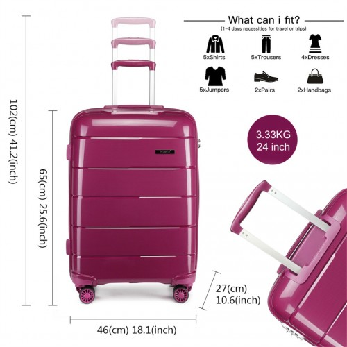 K1997L - KONO 24 INCH HARD SHELL PP SUITCASE - PURPLE
