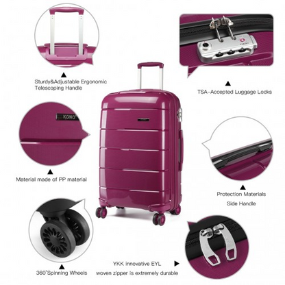 K1997L - KONO 24 INCH HARD SHELL PP SUITCASE - PURPLE