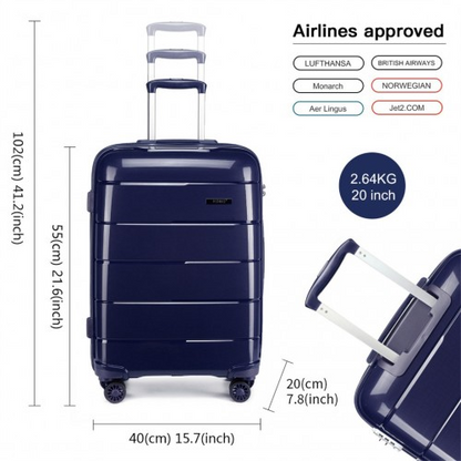 KONO 20 Inch Cabin Size Hard Shell Suitcase - Navy | Lightweight & Durable Travel Luggage