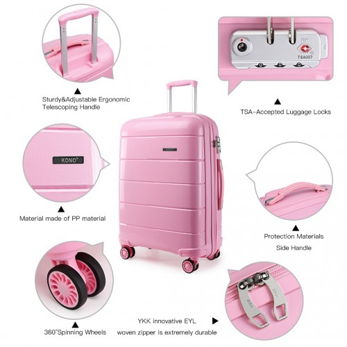 K1997L - KONO 28 INCH HARD SHELL PP SUITCASE - PINK
